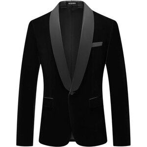 Mens Velvet Blazer Slim Fit Tuxedo Suits Jacket Shawl Collar Solid Jacket